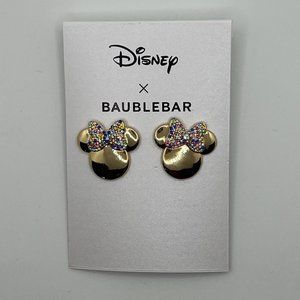 New Disney x Baublebar Minnie Mouse gold head with Rhinestone bow earrings